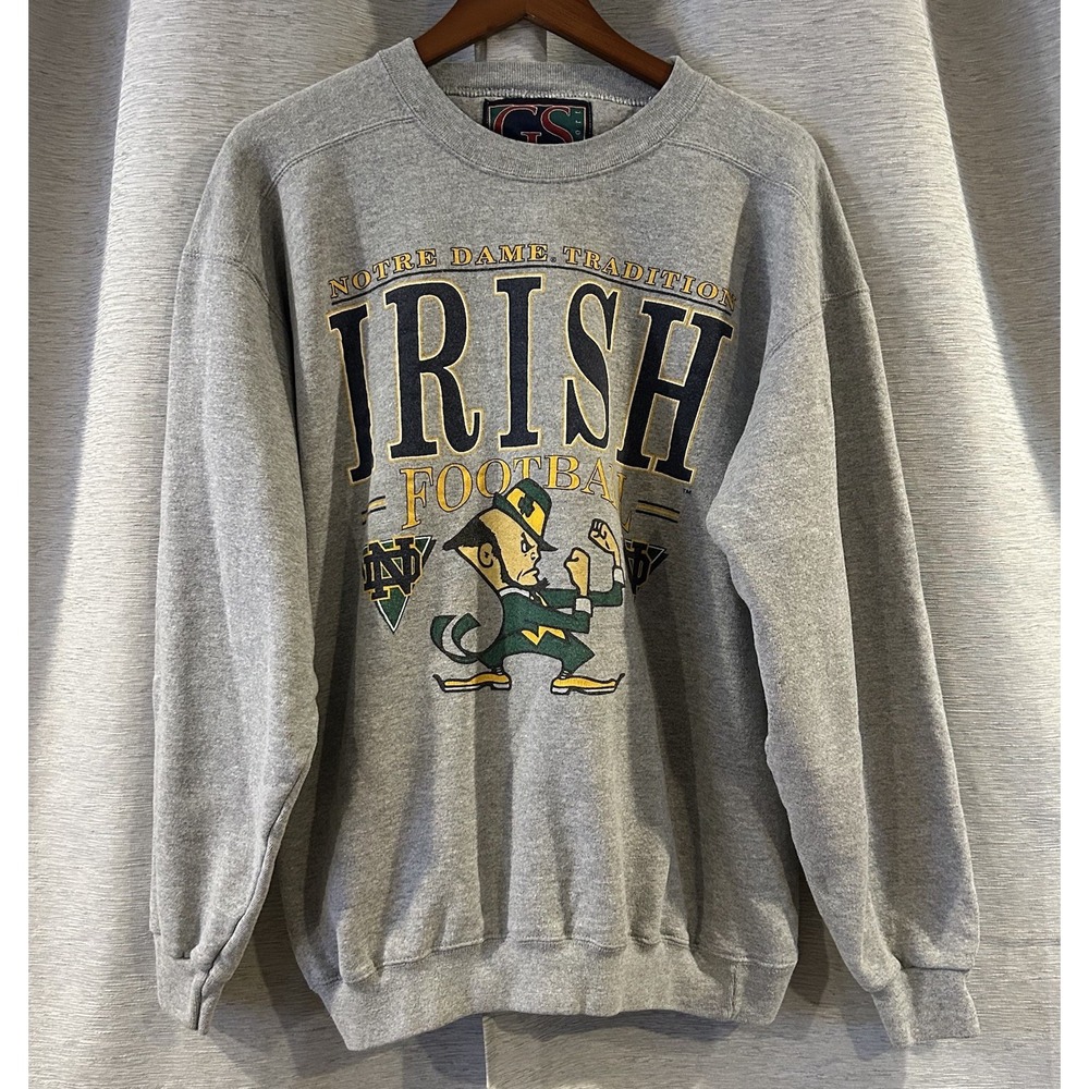 Vintage 90s Activewear Notre‎ Dame Fighting Irish Sweater Big Graphic Mens